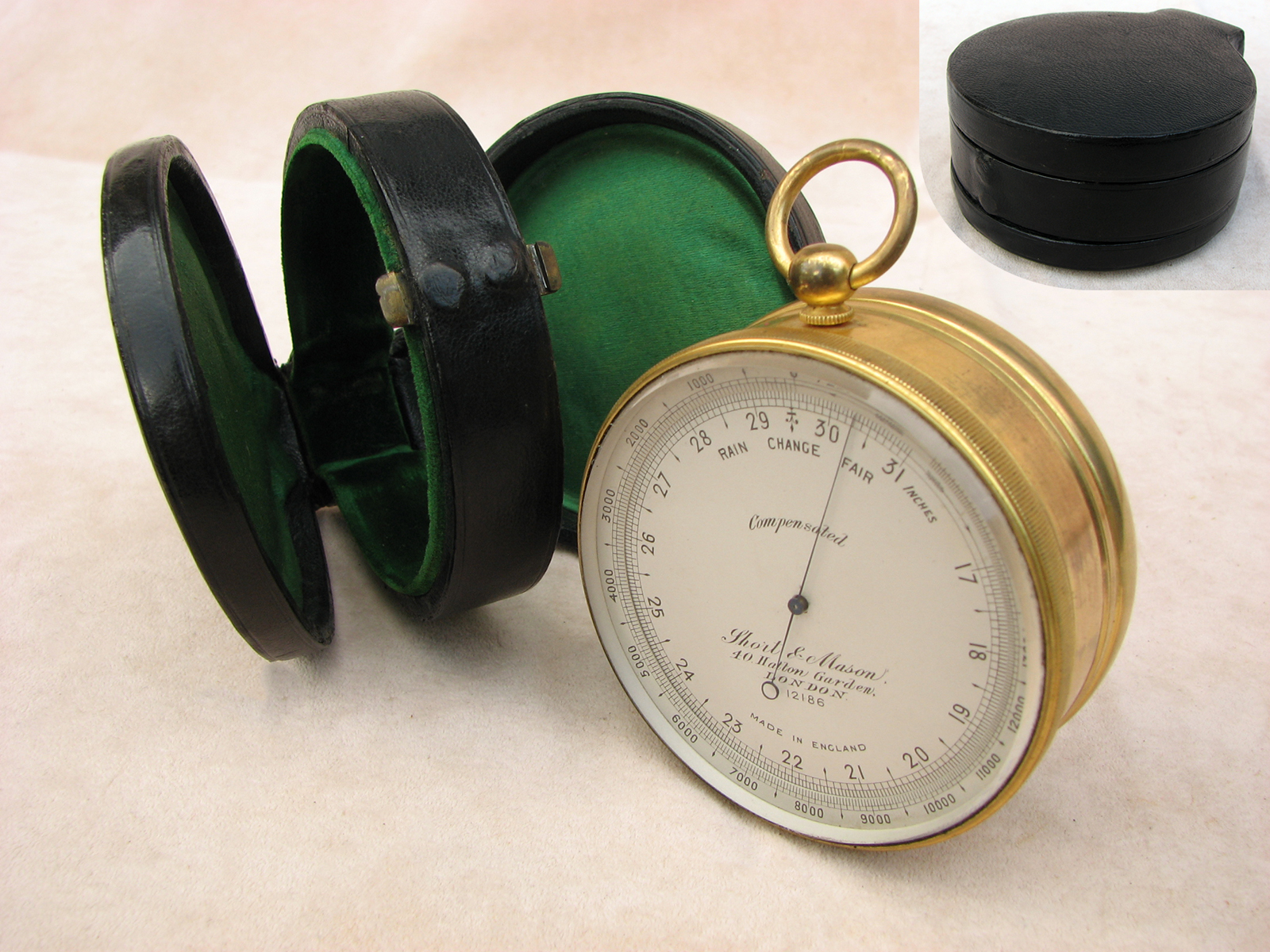 Short & Mason pocket barometer compendium in double lidded case - circa 1895